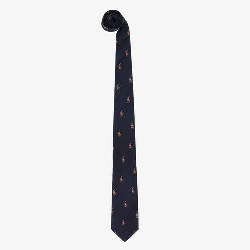 Ralph Lauren-Boys Navy Blue Pony Logo Silk Tie | Childrensalon