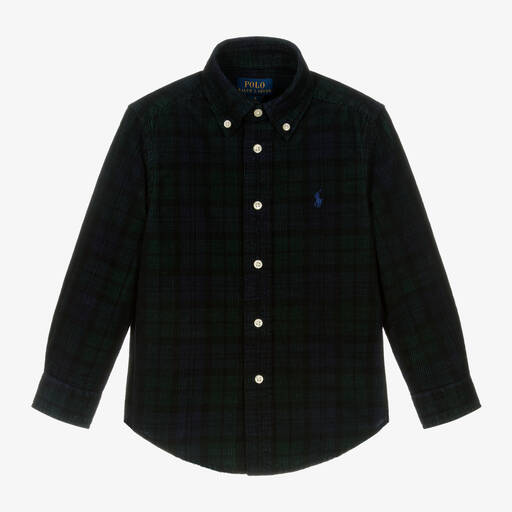 Ralph Lauren-Boys Navy Blue Tartan Corduroy Shirt | Childrensalon