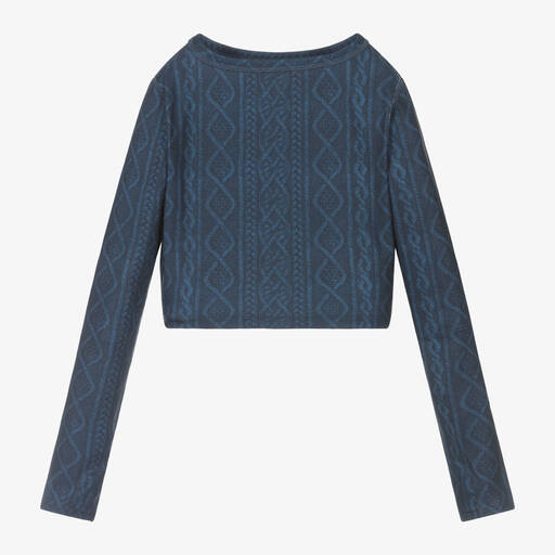 Ralph Lauren-Girls Blue Cable Knit Print Sports Top | Childrensalon