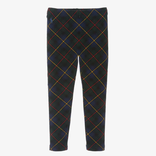 Ralph Lauren-Girls Green Tartan Cotton Leggings | Childrensalon