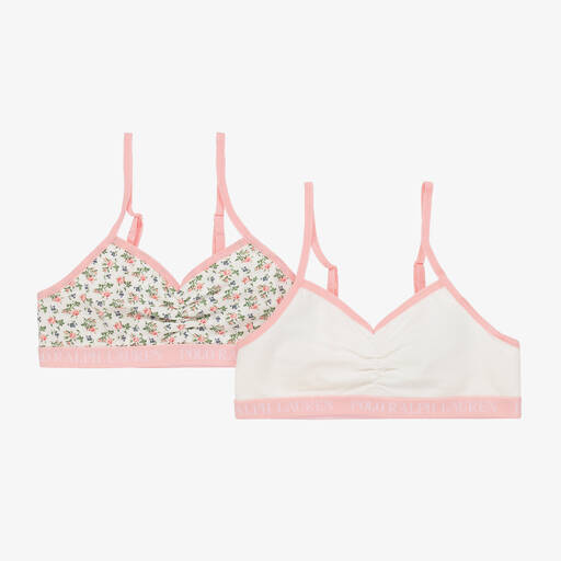 Ralph Lauren-Girls Pink & Ivory Cotton Bralette (2 Pack) | Childrensalon