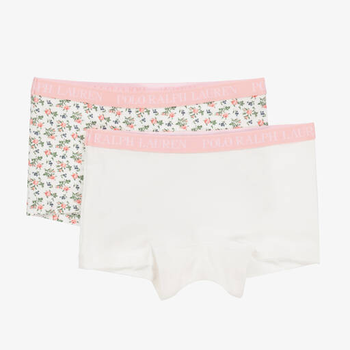 Ralph Lauren-Girls Pink & Ivory Cotton Pants (2 Pack) | Childrensalon