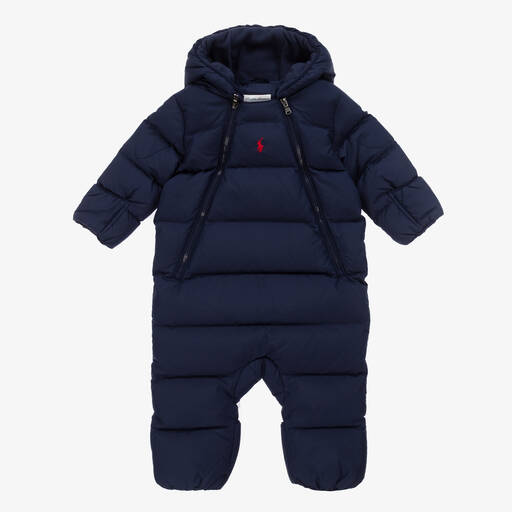 Ralph Lauren-Navy Blue Down Padded Snowsuit | Childrensalon