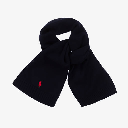 Ralph Lauren-Navy Blue Wool Knit Pony Scarf | Childrensalon