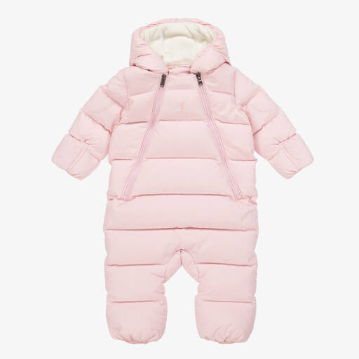 Ralph Lauren-Pink Down Padded Snowsuit | Childrensalon