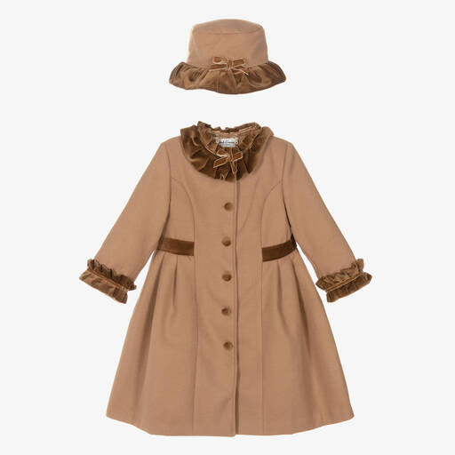 Sarah Louise-Girls Beige Felted Hat & Coat Set | Childrensalon