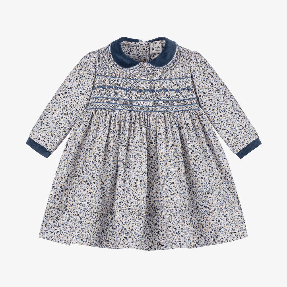 Sarah Louise - Girls Blue Floral Smocked Dress | Childrensalon