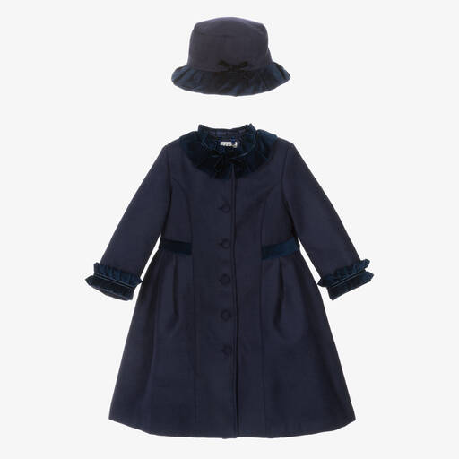 Sarah Louise-Girls Navy Blue Felted Hat & Coat Set | Childrensalon