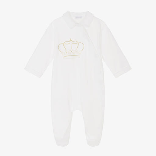 Sofija-Boys Ivory Cotton Crown Babygrow | Childrensalon