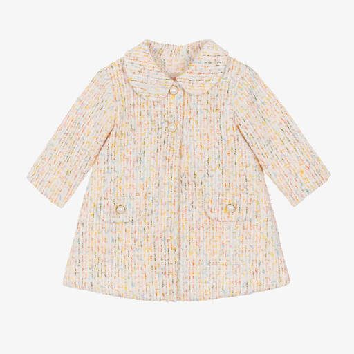 Sofija-Girls Ivory Cotton Tweed Coat | Childrensalon