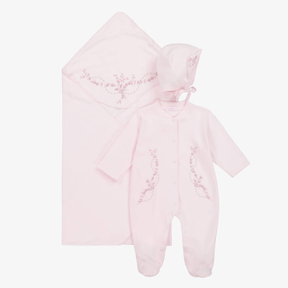 Sofija - Girls Pink Cotton Babysuit Gift Set | Childrensalon