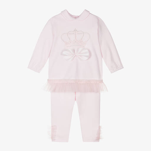 Sofija-Girls Pink Cotton Crown Leggings Set | Childrensalon