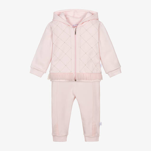 Sofija-Girls Pink Cotton Hooded Tracksuit  | Childrensalon