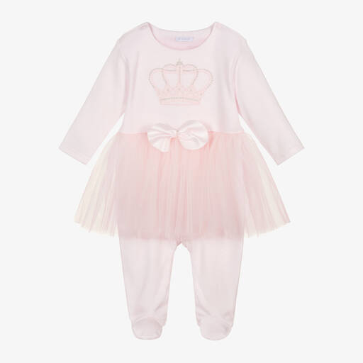 Sofija-Girls Pink Cotton & Tulle Babygrow | Childrensalon