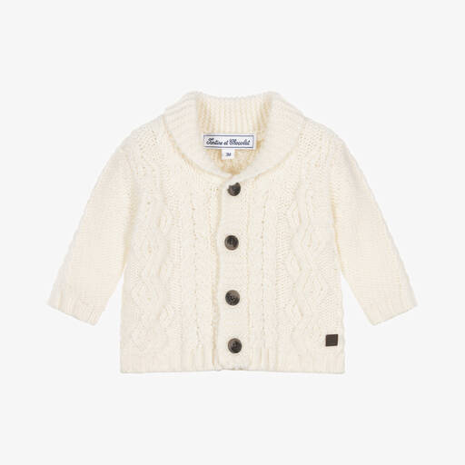 Tartine et Chocolat-Baby Boys Ivory Wool Cardigan | Childrensalon