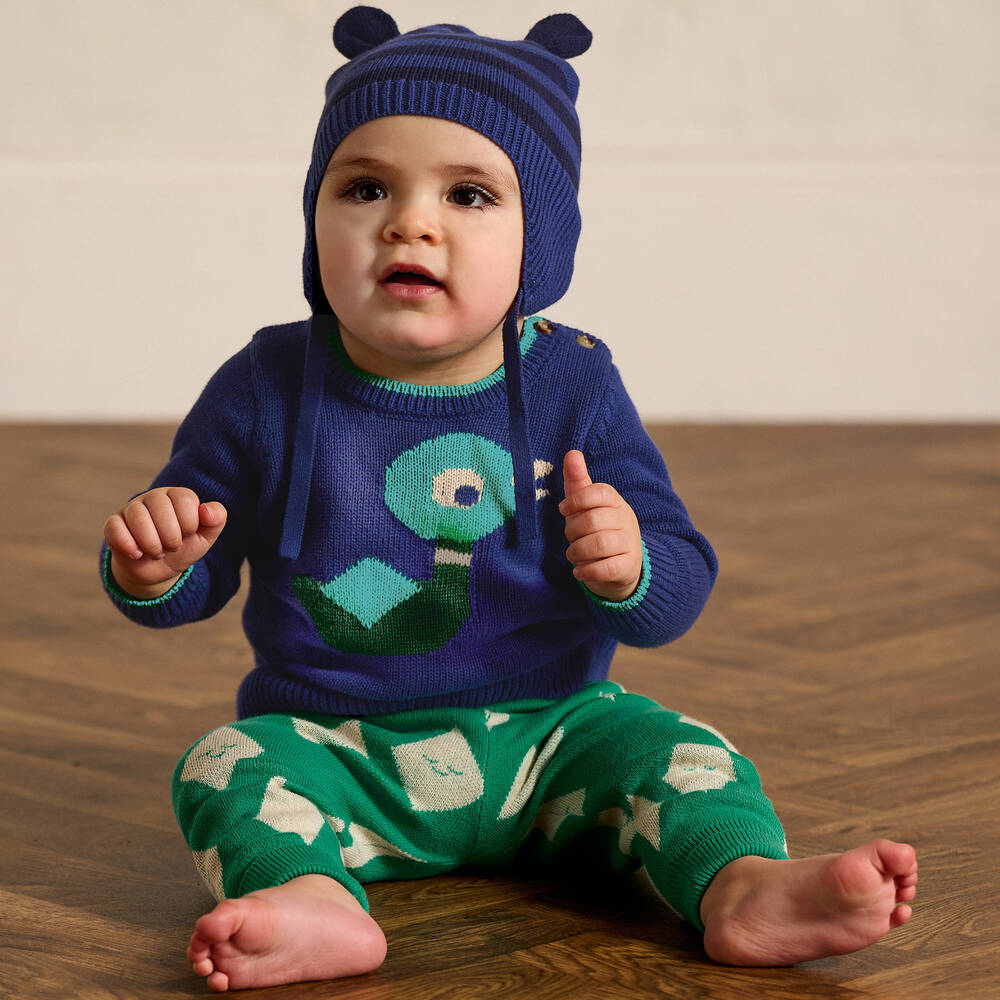 The Bonniemob-Baby Boys Blue Cotton Duck Sweater | Childrensalon