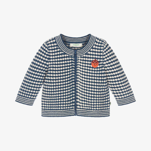 The Bonniemob-Blue & White Chunky Knit Wool Cardigan | Childrensalon