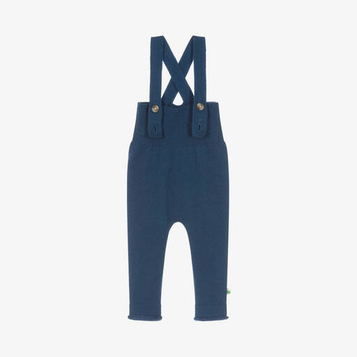 The Bonniemob-Blue Wool & Organic Cotton Knit Dungarees | Childrensalon