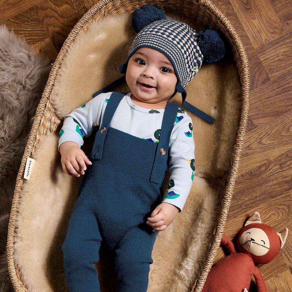 The Bonniemob-Blue Wool & Organic Cotton Knit Dungarees | Childrensalon