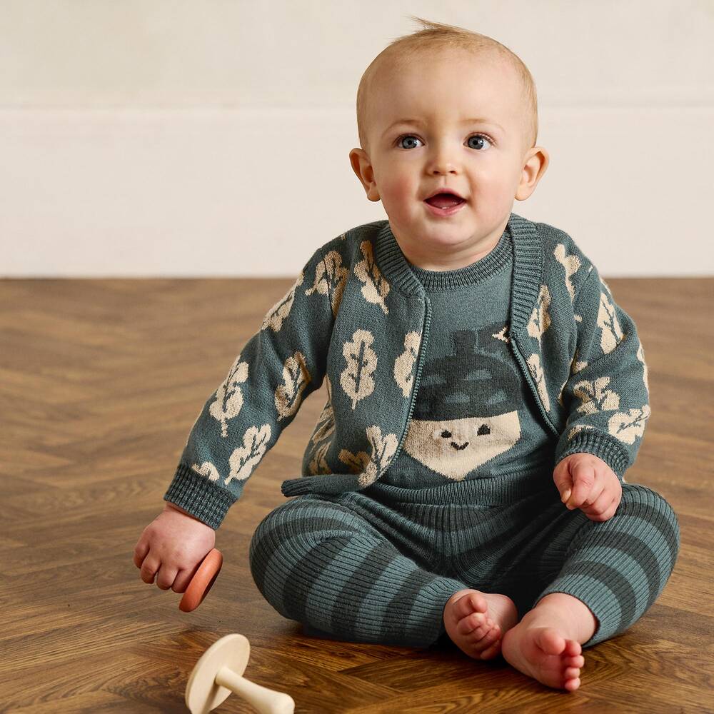 The Bonniemob-Green Organic Cotton Knit Acorn Sweater | Childrensalon