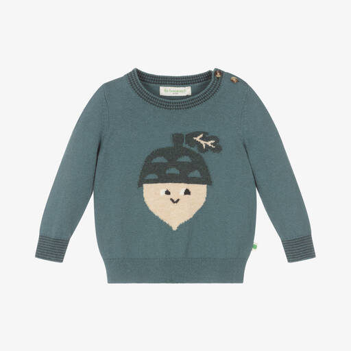 The Bonniemob-Green Organic Cotton Knit Acorn Sweater | Childrensalon