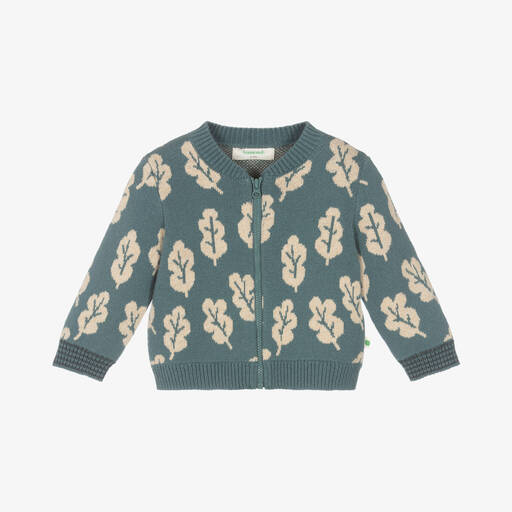 The Bonniemob-Green Organic Cotton Knit Leaf Cardigan | Childrensalon