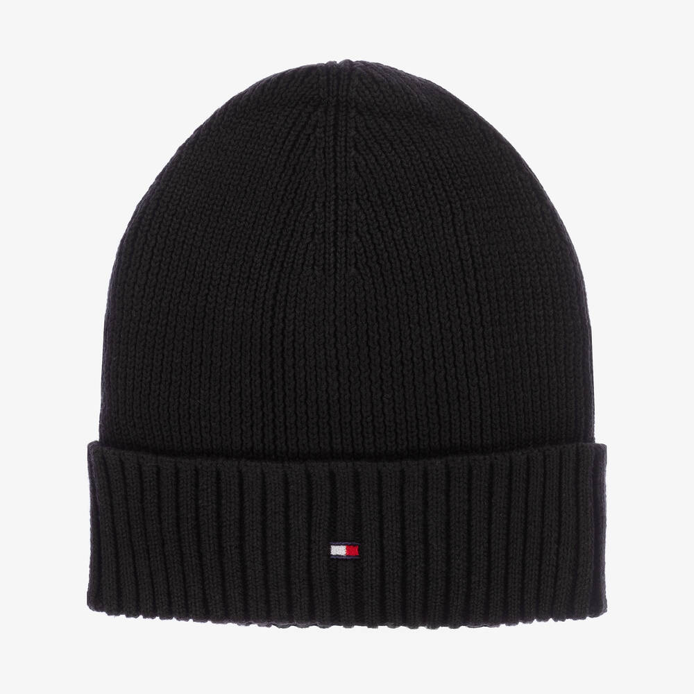 Tommy Hilfiger - Black Cotton Beanie Hat | Childrensalon