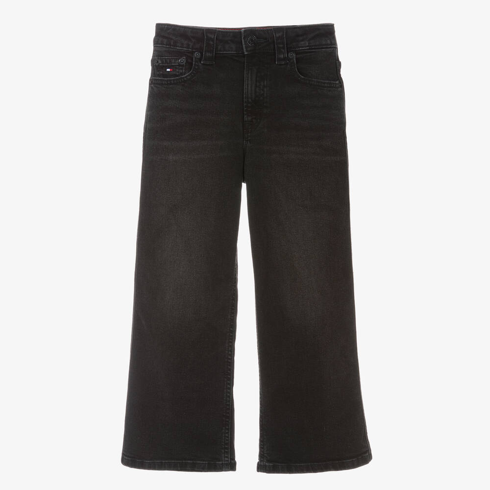 Tommy Hilfiger - Girls Black Denim Wide-Leg Mabel Jeans | Childrensalon