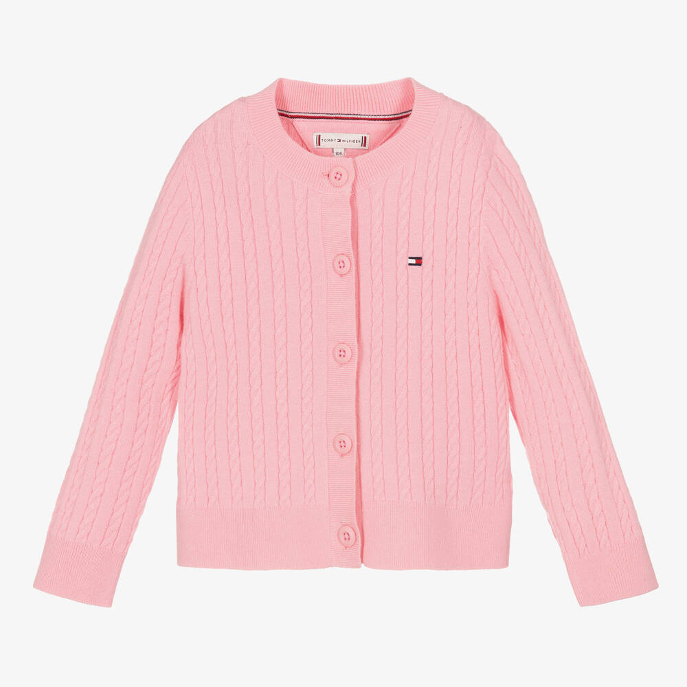 Tommy Hilfiger - Girls Pink Viscose Knit Cable Cardigan | Childrensalon