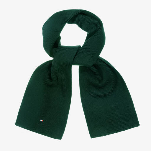 Tommy Hilfiger-Green Cotton Knit Flag Logo Scarf | Childrensalon