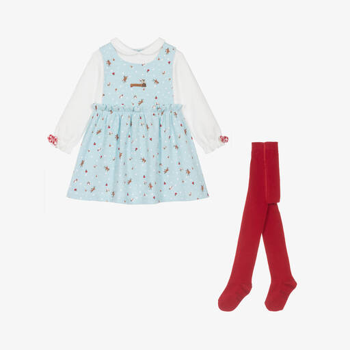 Tutto Piccolo-Baby Girls Blue Cotton Festive Dress | Childrensalon