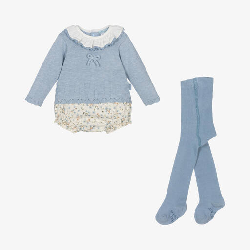 Tutto Piccolo-Baby Girls Blue Floral Shorts Set | Childrensalon