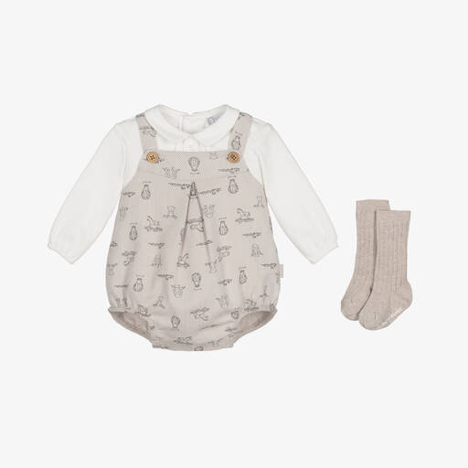 Tutto Piccolo-Boys Beige Cotton Toys Shortie Set | Childrensalon