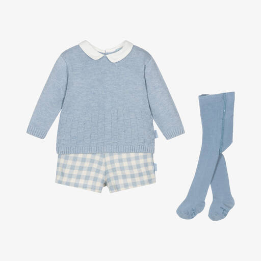 Tutto Piccolo-Boys Blue Cotton Check Shorts Set | Childrensalon