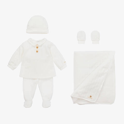 Tutto Piccolo-White Velour Babysuit Set | Childrensalon