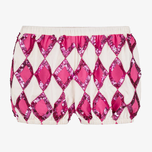 Tutu du Monde-Girls Ivory & Pink Sequin Harlequin Shorts | Childrensalon