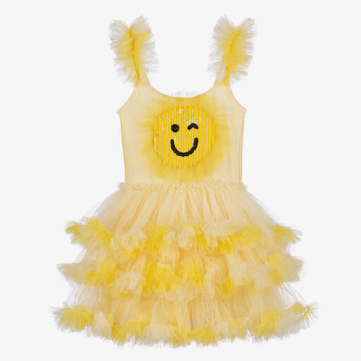 Tutu du Monde-Girls Yellow Smiling Face Tulle Dress | Childrensalon