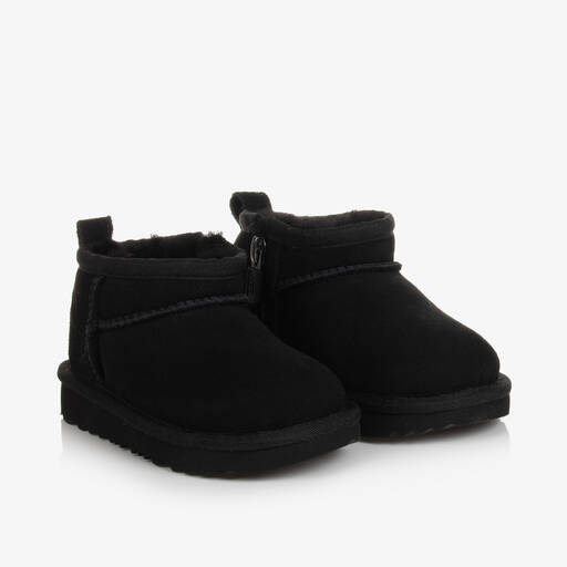 UGG-Black Classic Ultra Mini Suede Leather Boots | Childrensalon