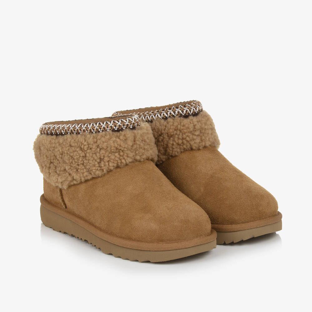 UGG - Brown Suede Classic Ultra Mini Maxi Curly Boots | Childrensalon