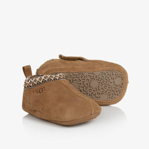 UGG-Brown Suede Leather Baby Tasman Pre-Walkers | Childrensalon