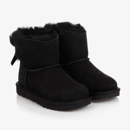 UGG-Girls Black Suede Bow Boots | Childrensalon