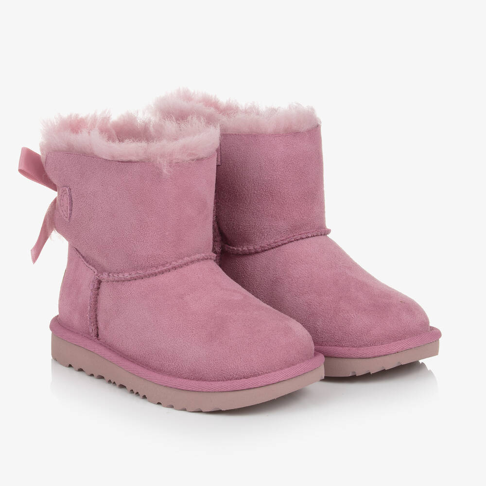 UGG - Girls Pink Suede Leather Bow Boots | Childrensalon