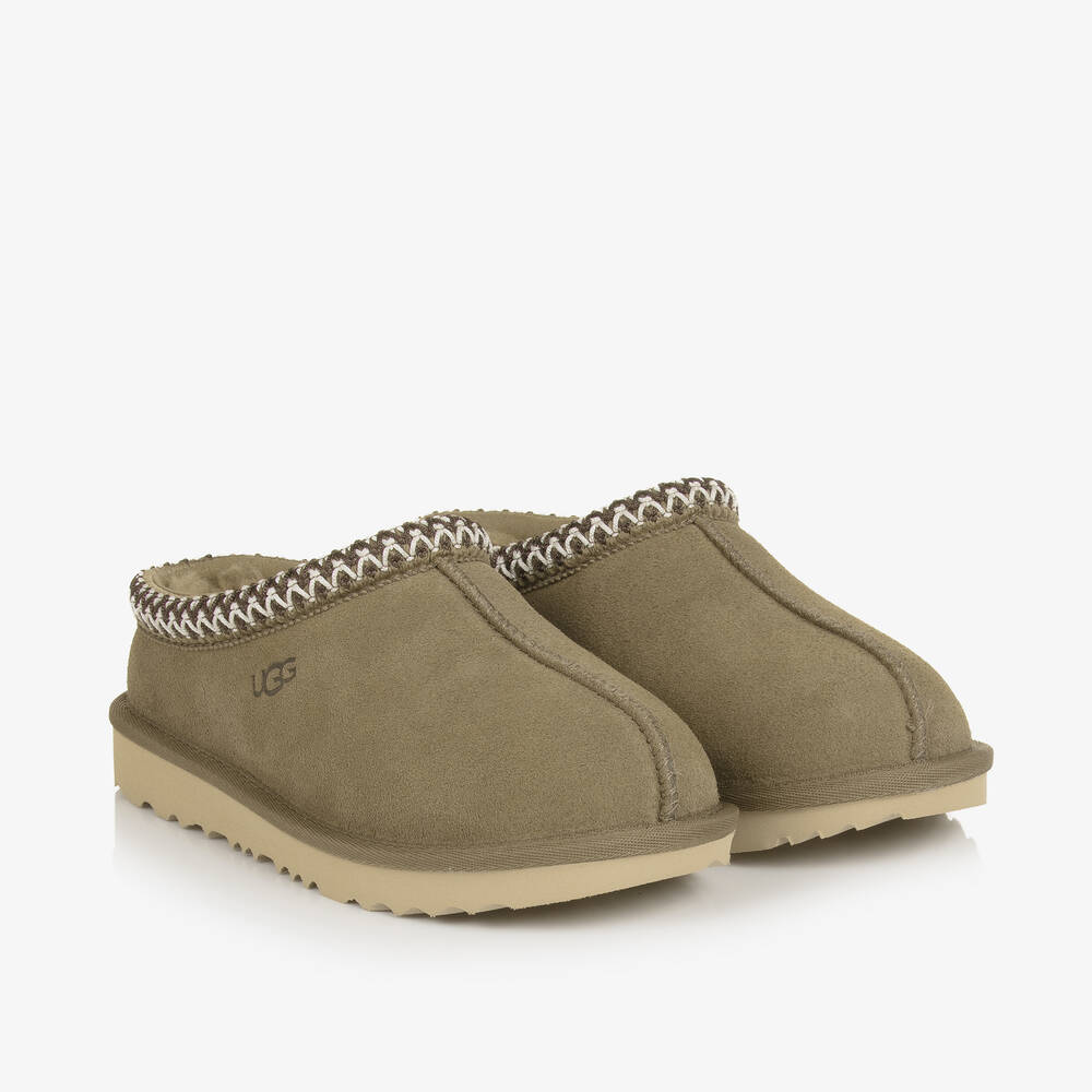 UGG - Khaki Beige Suede Leather Tasman Mules | Childrensalon