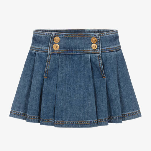 Versace-Girls Blue Denim Medusa Buttons Skirt | Childrensalon