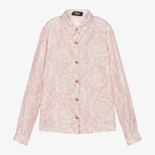 Versace-Girls Pink Barocco Silk Blouse | Childrensalon