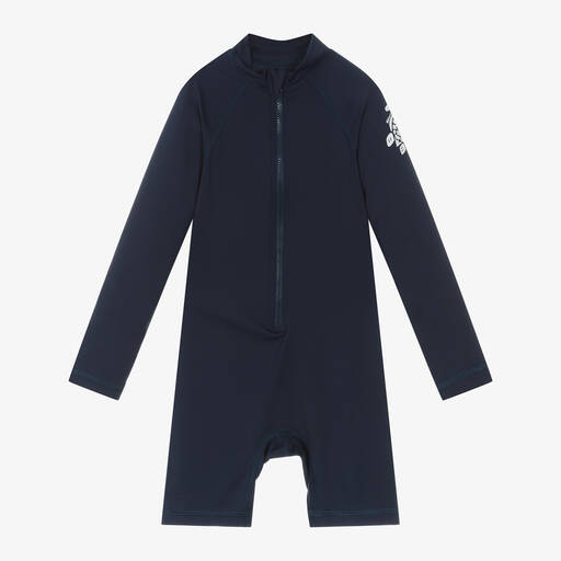 Vilebrequin-Navy Blue Turtle Print Sun Suit (UPF50+) | Childrensalon