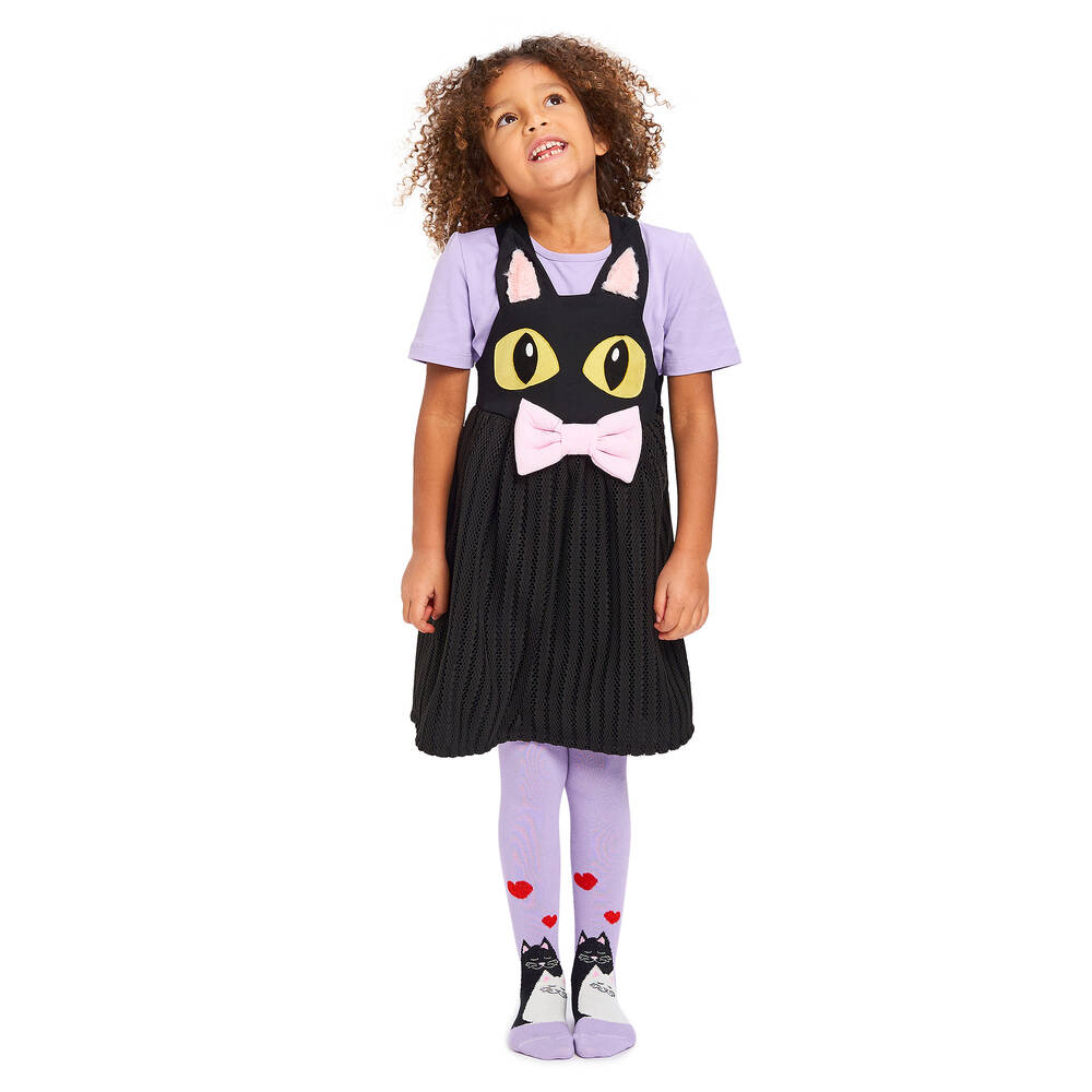 Wauw Capow-Girls Black Cat Pinafore Dress | Childrensalon