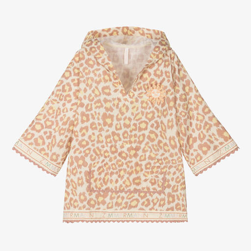 Zimmermann-Girls Beige Leopard Print Cotton Beach Kaftan | Childrensalon