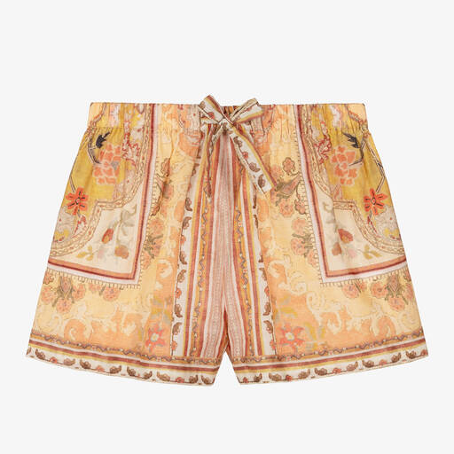 Zimmermann-Girls Orange Patterned Cotton Shorts | Childrensalon